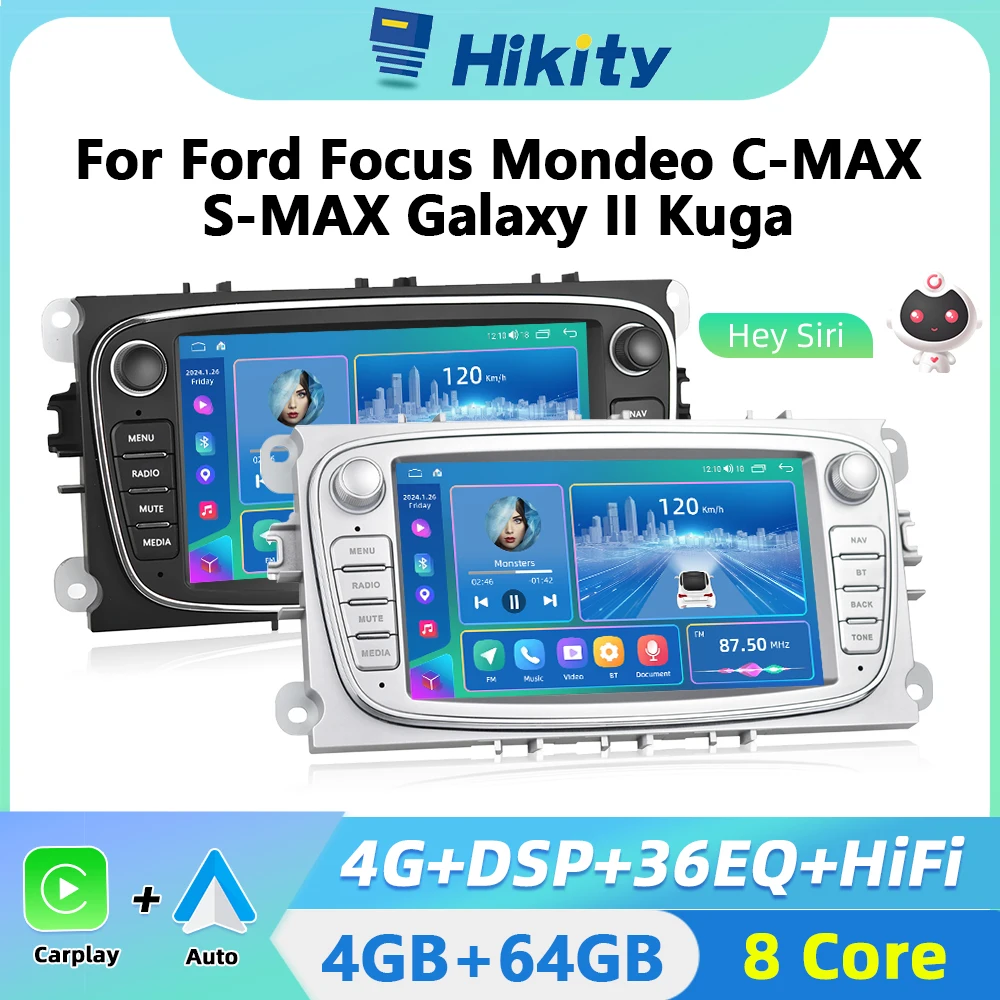 Hikity 2 din Android Car Radio Carplay Auto Android Navigation GPS For Ford Focus Mondeo C-MAX S-MAX Galaxy autoradio Player