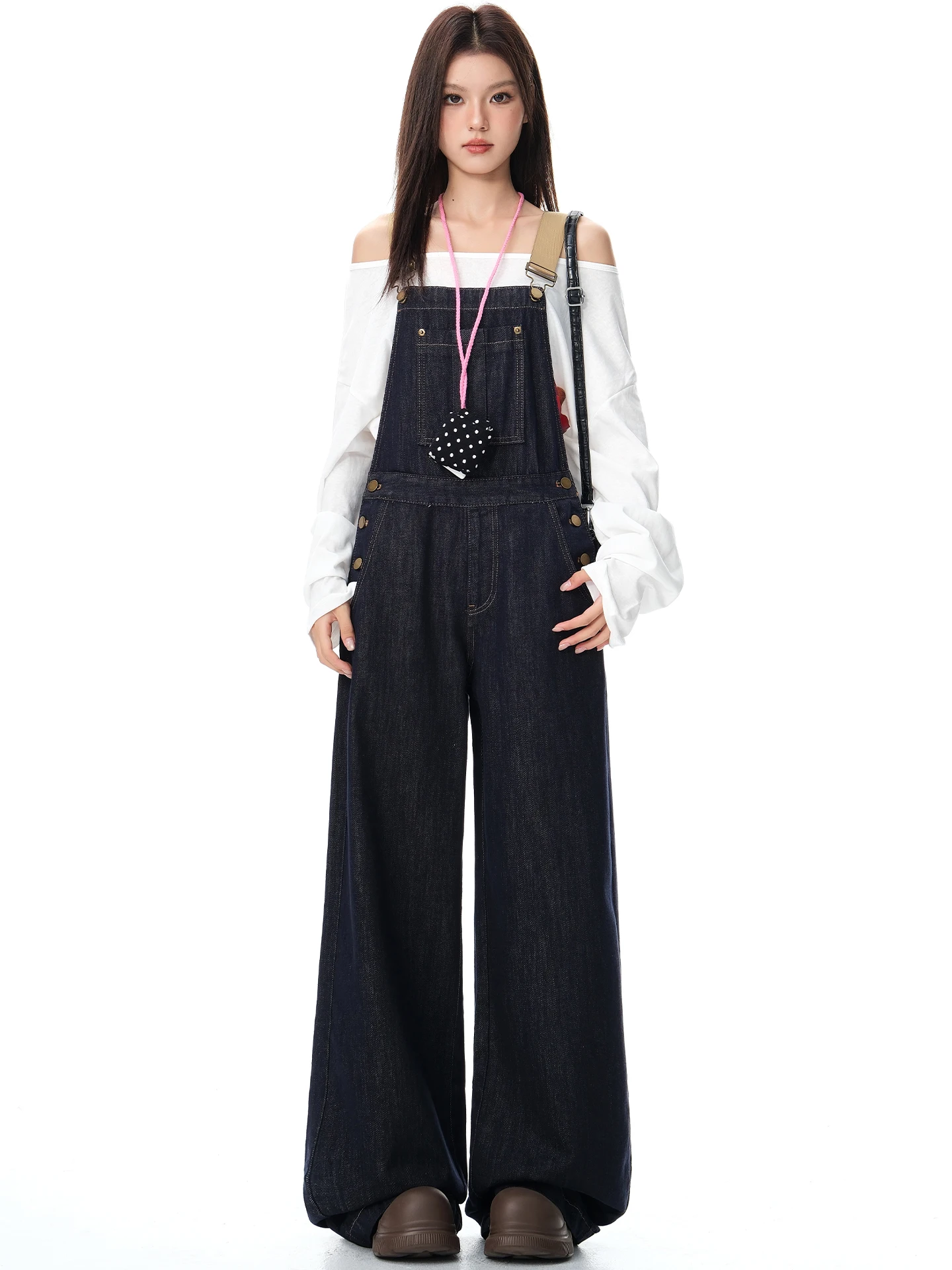 

Loose Wide Leg Denim Jumpsuit Women's Spring 2026 New Sle Original Blue Color Casual High Waist Straight Leg Jeans Overalls