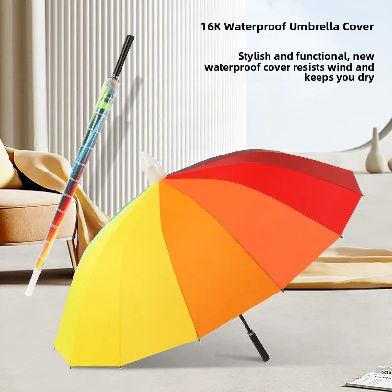 Thickened Men's Automatic Umbrella 24 Ribs Long Handle Straight Pole Anti-Typhoon Extra Large Double Thickness Straight Handl...