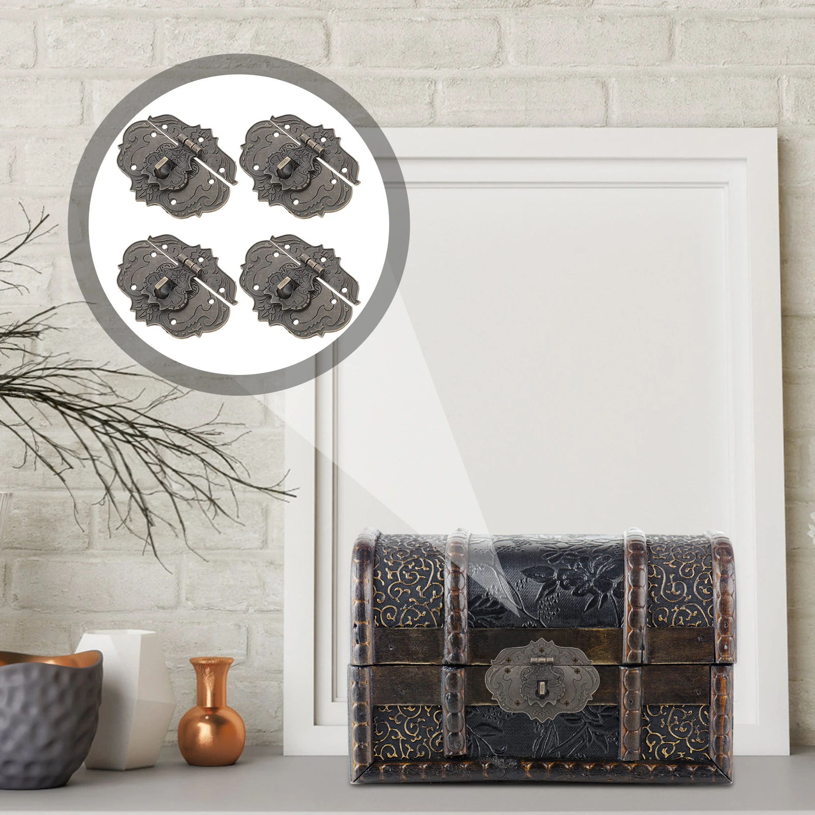 

4pcs Hasp Latch Zinc Alloy Decorative Cabinet Buckle For Jewelry Box Wooden Wine Case Replacement Hardware Toggle Lock