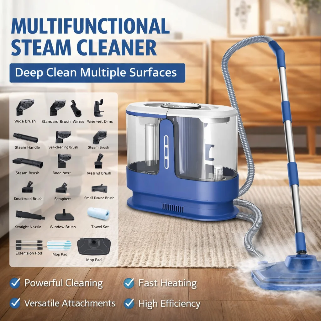 High-performance Fast Heating Low Noise Wet Dry Multi-Angle Steam Cleaner Machine for  Hotel Car Use