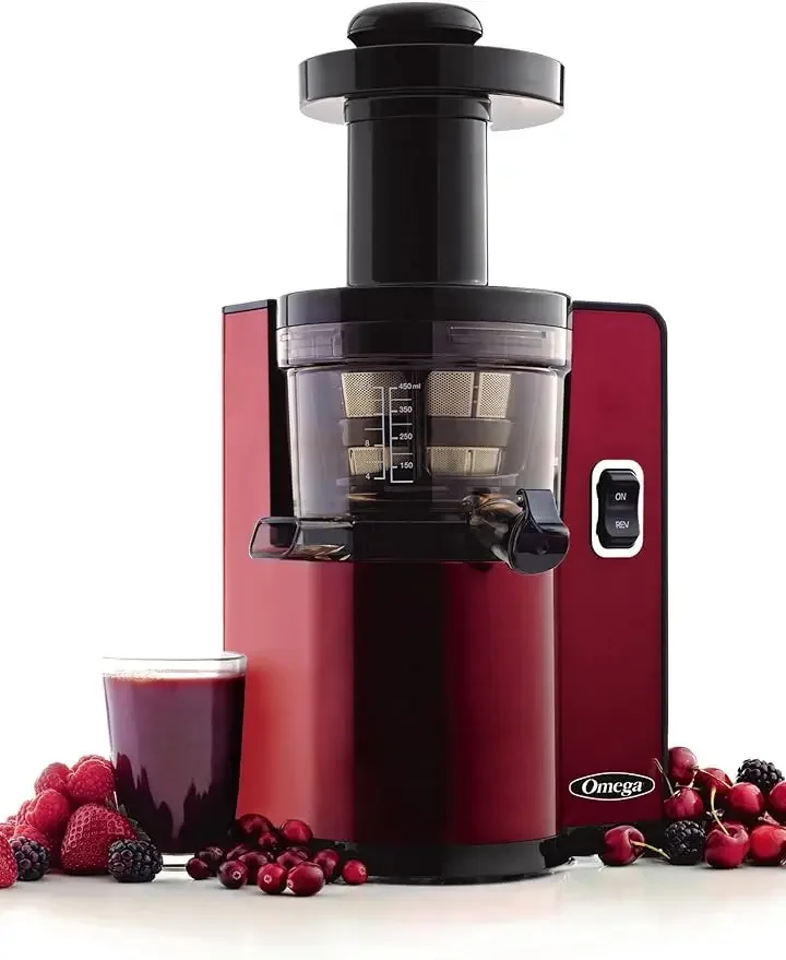 

Omega-Vertical Masticating Juicer Machine, Compact Cold Press Juicer, Automatic Pulp Ejection, Red, 150 W, 43 RPM, VSJ843QR