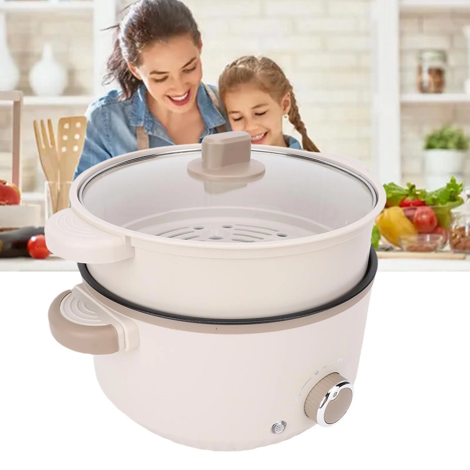 Panela elétrica 3l de grande capacidade, anti-queimadura, toque seguro, revestimento antiaderente, fogão elétrico multifuncional com cesta de vapor