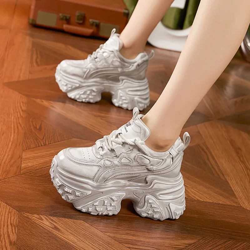 8cm Platform Chunky Dad Shoes Women Spring Gel Wash Retro Dirty Sneakers