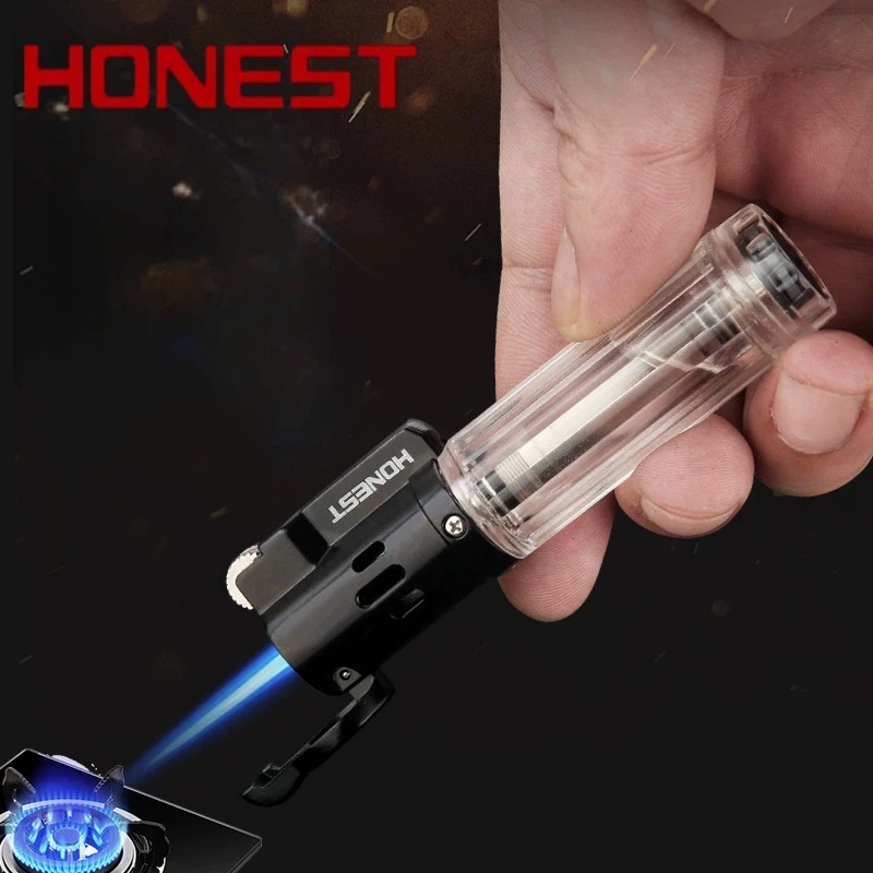 Honest Mini Spray Gun Grinding Wheel Lighter Windproof Spray Torch Lock Fire Visible Fuel Tank Outdoor Portable Igniter