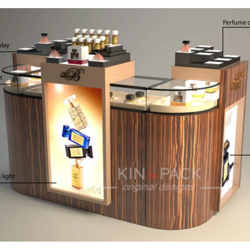 custom.Classic customer design curved perfume comined display counters with LED light