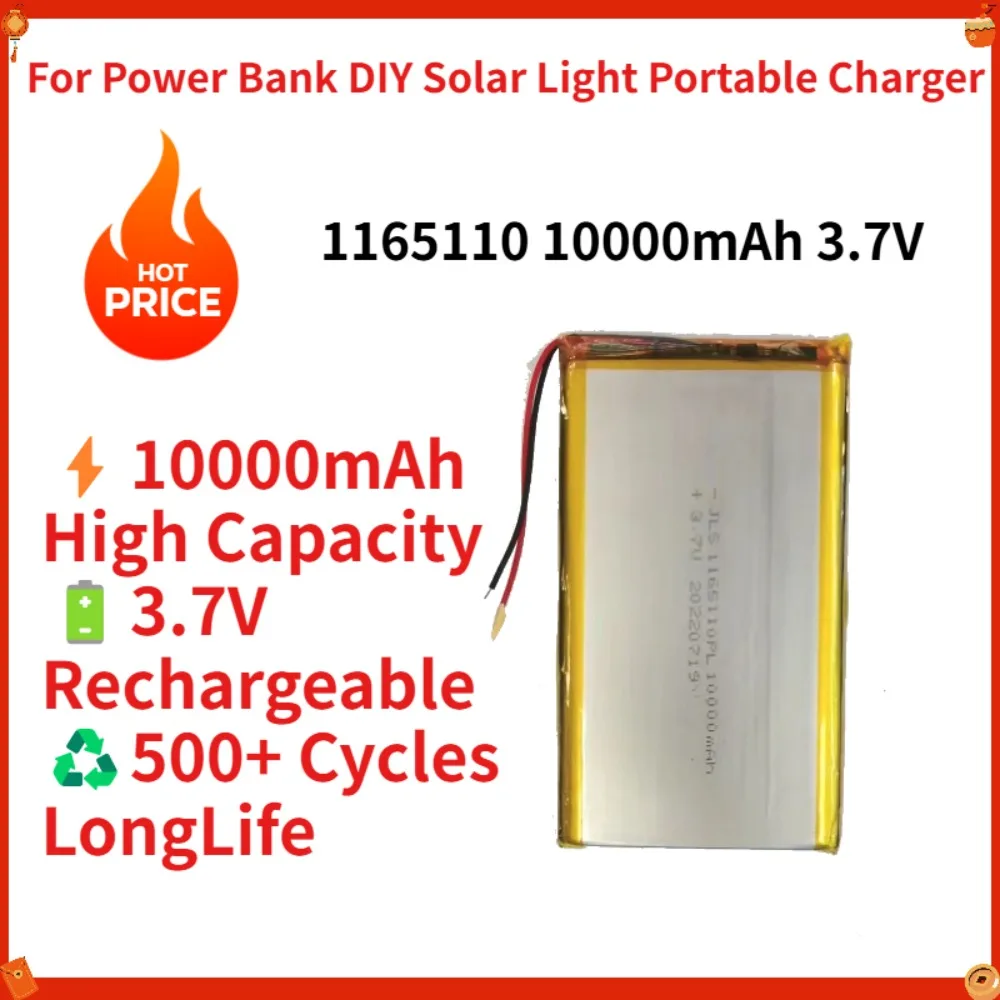 3.7V 10000mAh 1165110 Li-Polymer Battery Pack DIY Power Bank Storage Device Replacement Battery
