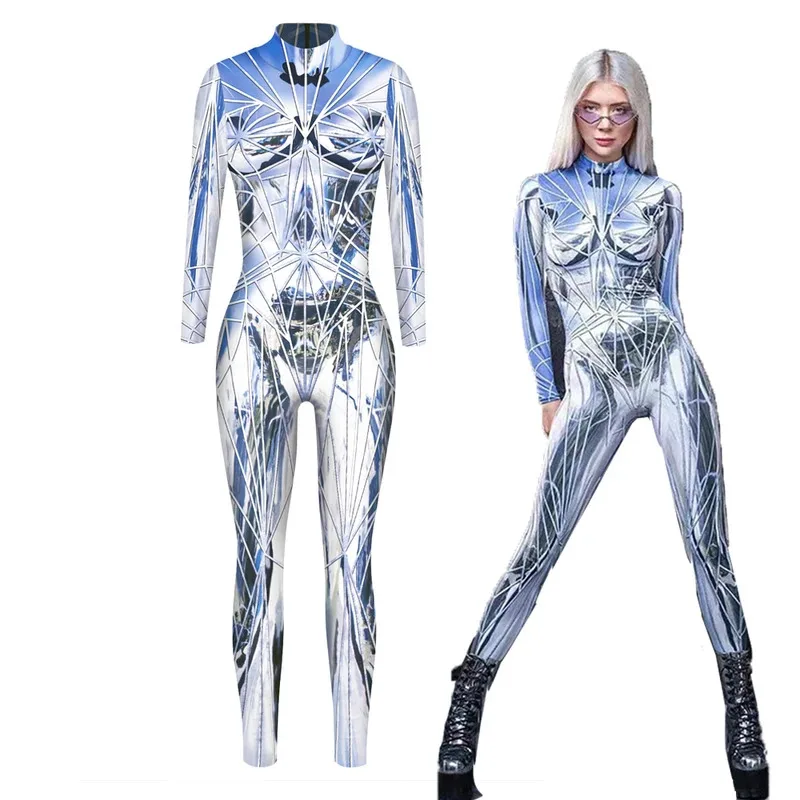 

Сексуальный костюм будущего для косплея, робот будущего, панк, готический комбинезон, сексуальные женские костюмы для косплея, зентай, боди на Хэллоуин