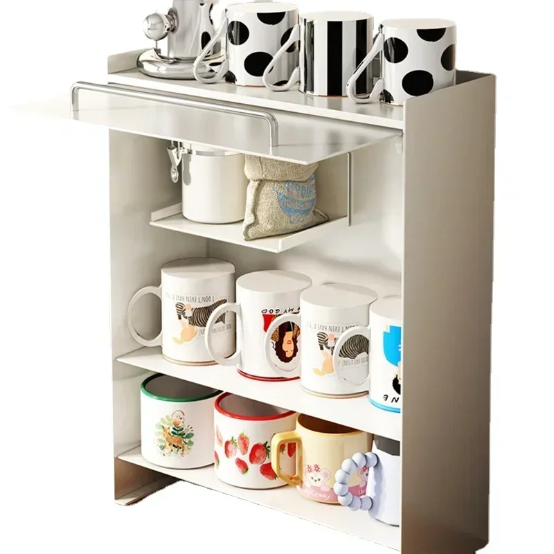 New Cabinet Storage Shelf Spice Rack Kitchen Countertop Organizer Shelf Dust-proof Coffee Cup Holder Flap Door Cabinet Rack