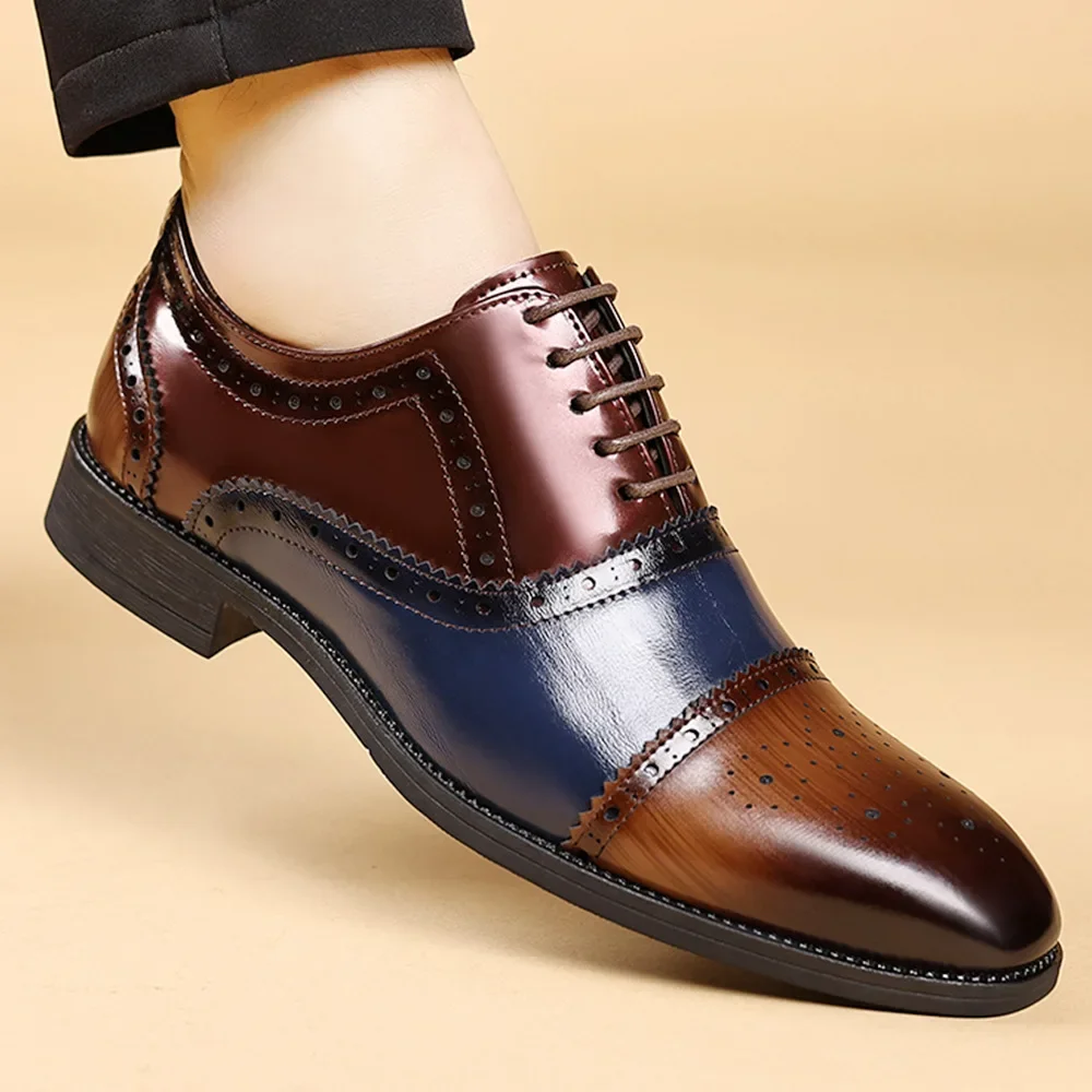 Men's Casual Leather Shoes Lace-up Loafers for Men Business Brand Sneakers Office Men Brogue Wedding Shoes Platform Moccasins