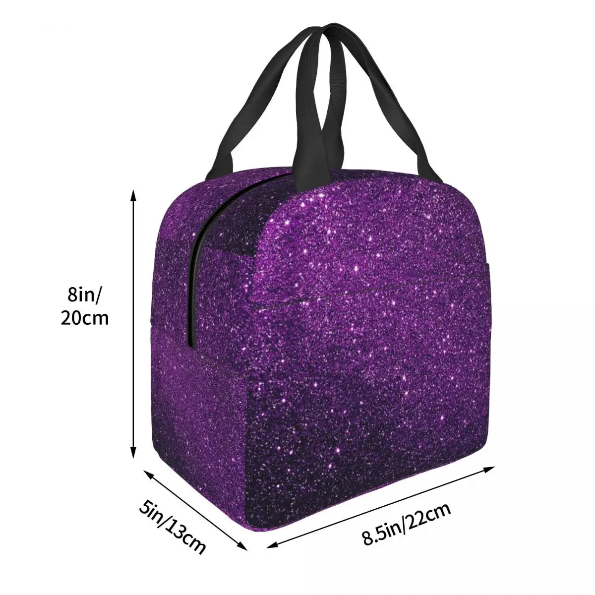 Gradient Purple Glitter Pattern Insulated Lunch Bag for Women Children Leakproof Food Boxes Thermal Lunch Box Tote