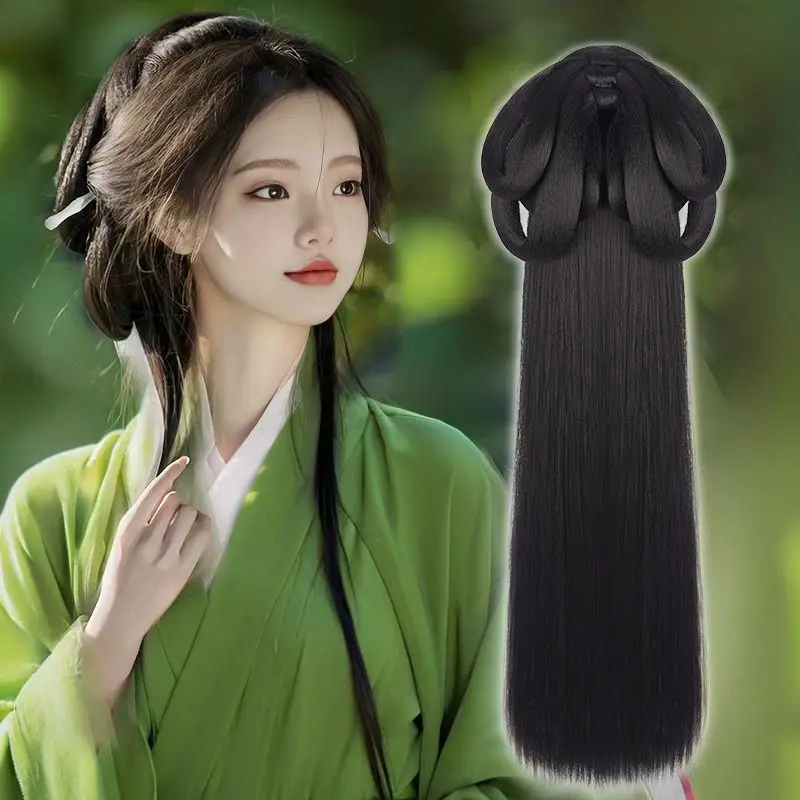 ชุดวิกผมจีนแบบดั้งเดิม - วิกผม Hanfu เต็มรูปแบบพร้อมบุญในตัวและที่คาดผมตกแต่งวิกผม Hanfu ที่สมบูรณ์แบบ