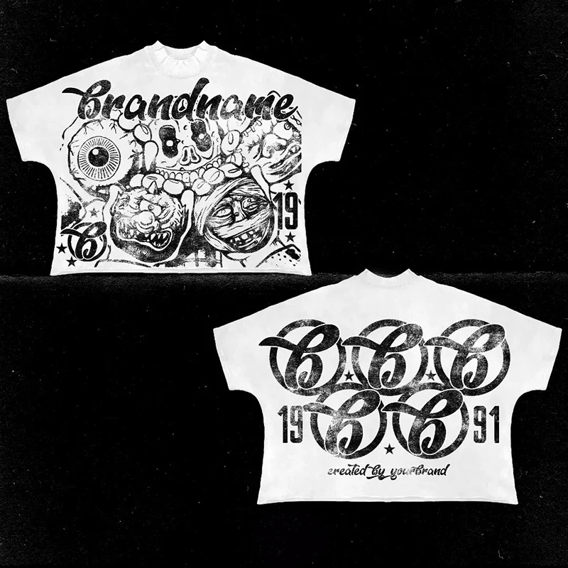 Harajuku الصيف عادية قصيرة الأكمام الرجال النساء Y2K الهيب هوب الجرافيك طباعة تي شيرت المتضخم القطن تي شيرت القوطية القمم الشارع الشهير #4