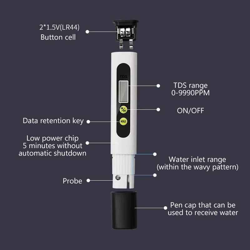 TDS Meter Digital Water Tester 0-9990ppm Drinking Water Quality Analyzer Monitor Filter Rapid Test Aquarium Hydroponics Pools