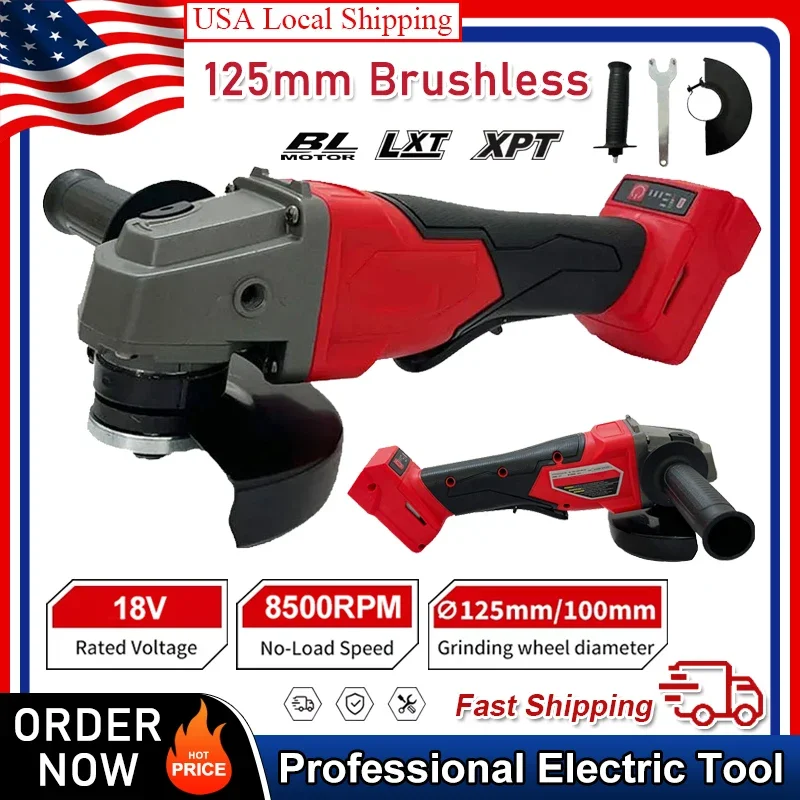 

Fit Milwaukee 125mm Brushless Angle Grinder Polishing Cutting Machine No-Lock Paddle Switch Electric Cordless Power Tools