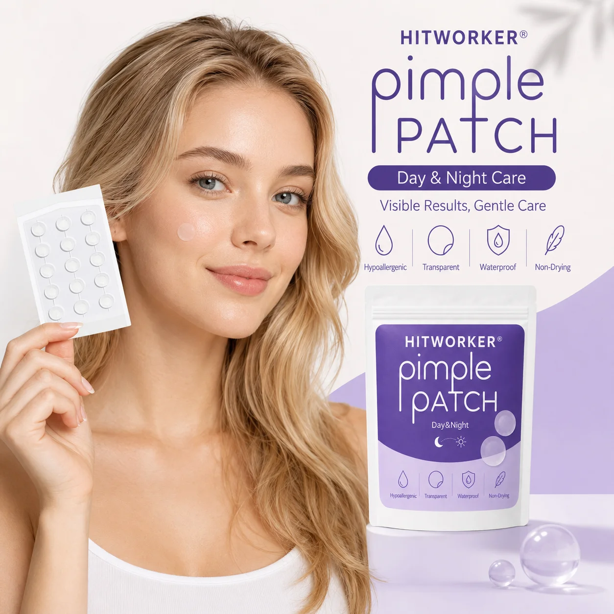 15/30/45Pcs hydrogel shaped acne patches - alcohol free, non irritating acne patches for men and women, suitable for all skin t