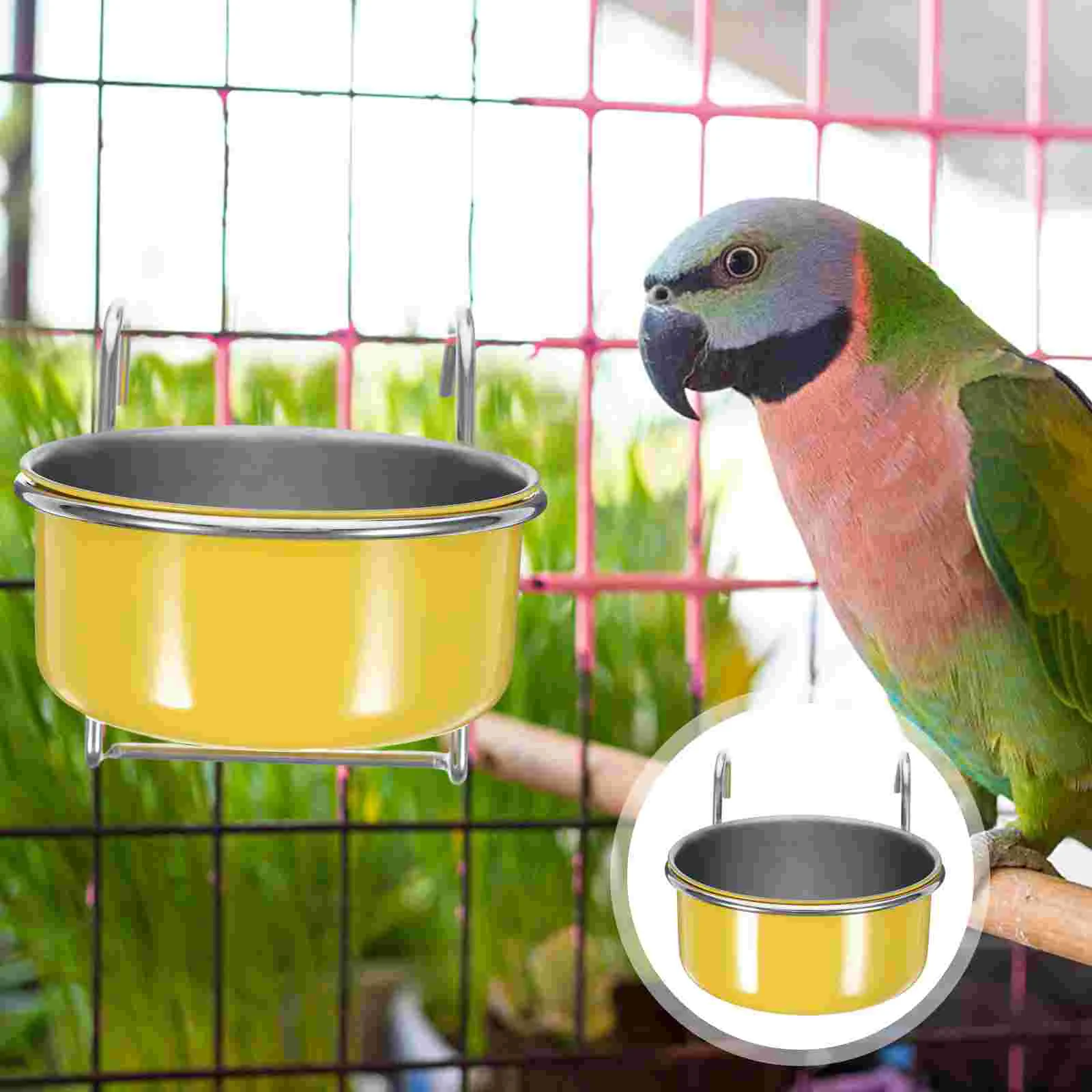 

Parrot Food Bowl Bird Water Feeder for Cage Accessories Hanging Supplies Dispenser Stainless Steel