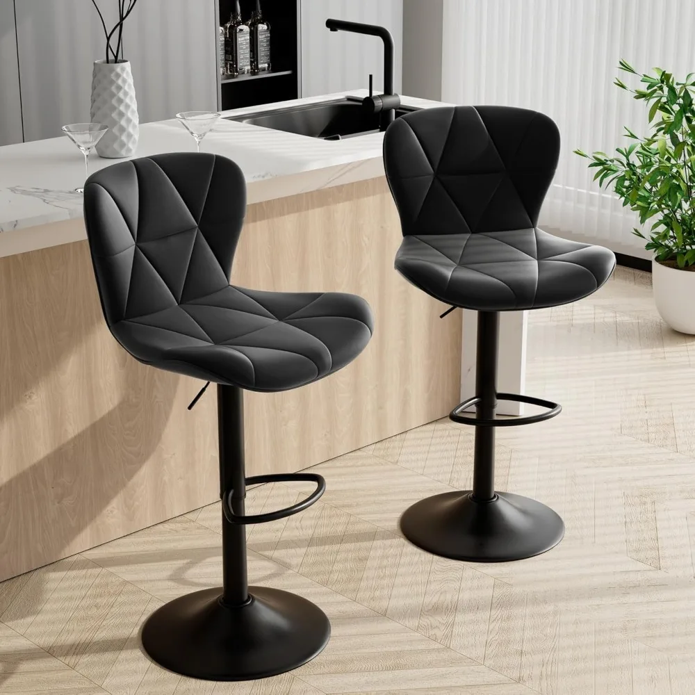 

Adjustable Swivel Bar Stools Set of 2 Faux Leather Counter Height Chairs with High Backrest for Kitchen Island Black
