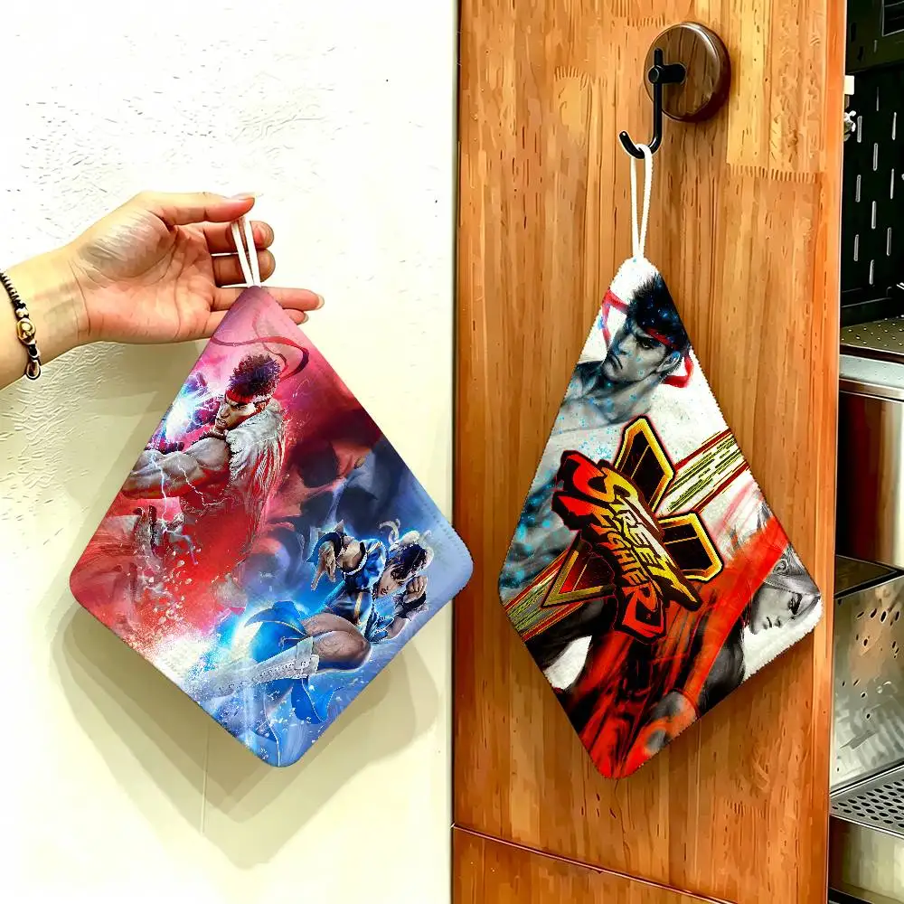 Street Fighter Retro Game Reusable Hanging Kitchen Towel, Polyester Cotton Soft Fabric for Office Home Daily Life