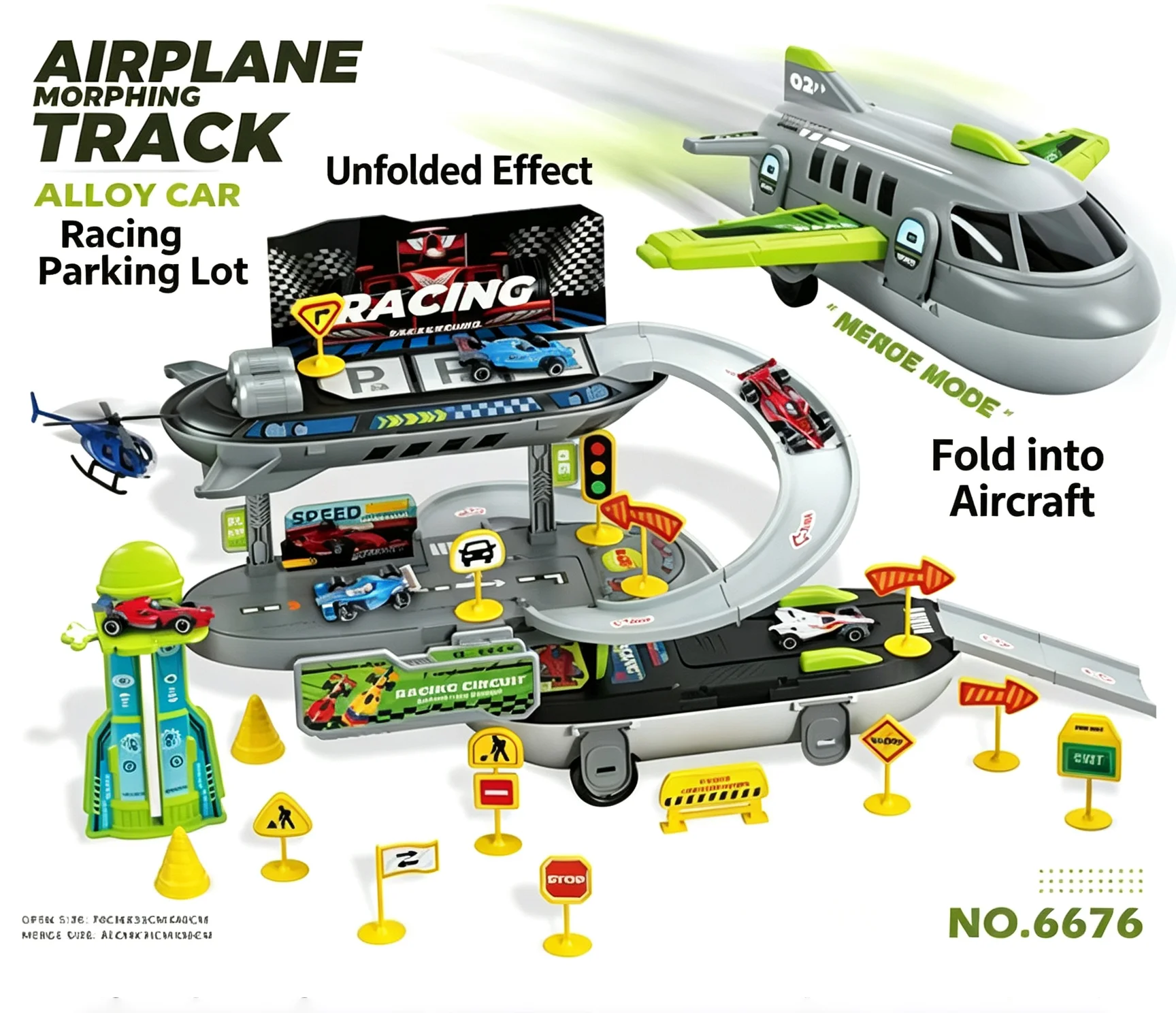 Kids' Pretend Play Manual DIY Parking Lot Toy Set, Airplane & Race Car Storage, Educational Fun Playset
