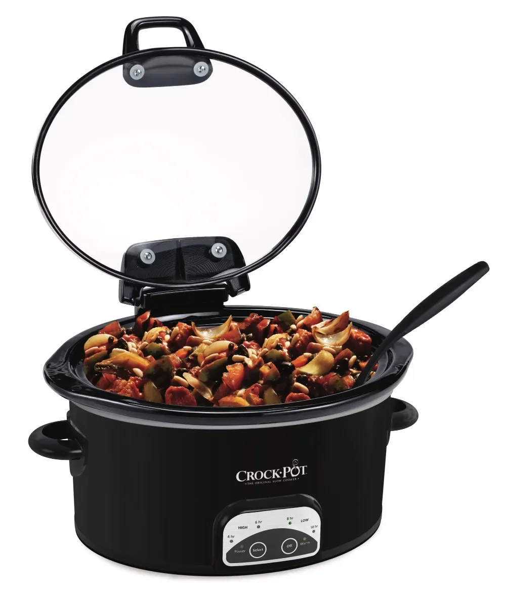 4.5-Qt Hinged Lid Slow Cooker, One-Control, Black - Efficient and Convenient