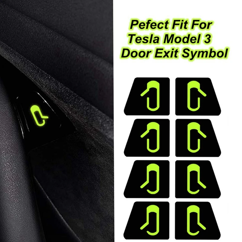 8Pcs/Set For Tesla Model 3 Car Door Open Exit Sticker Luminous Button Sticker Kit