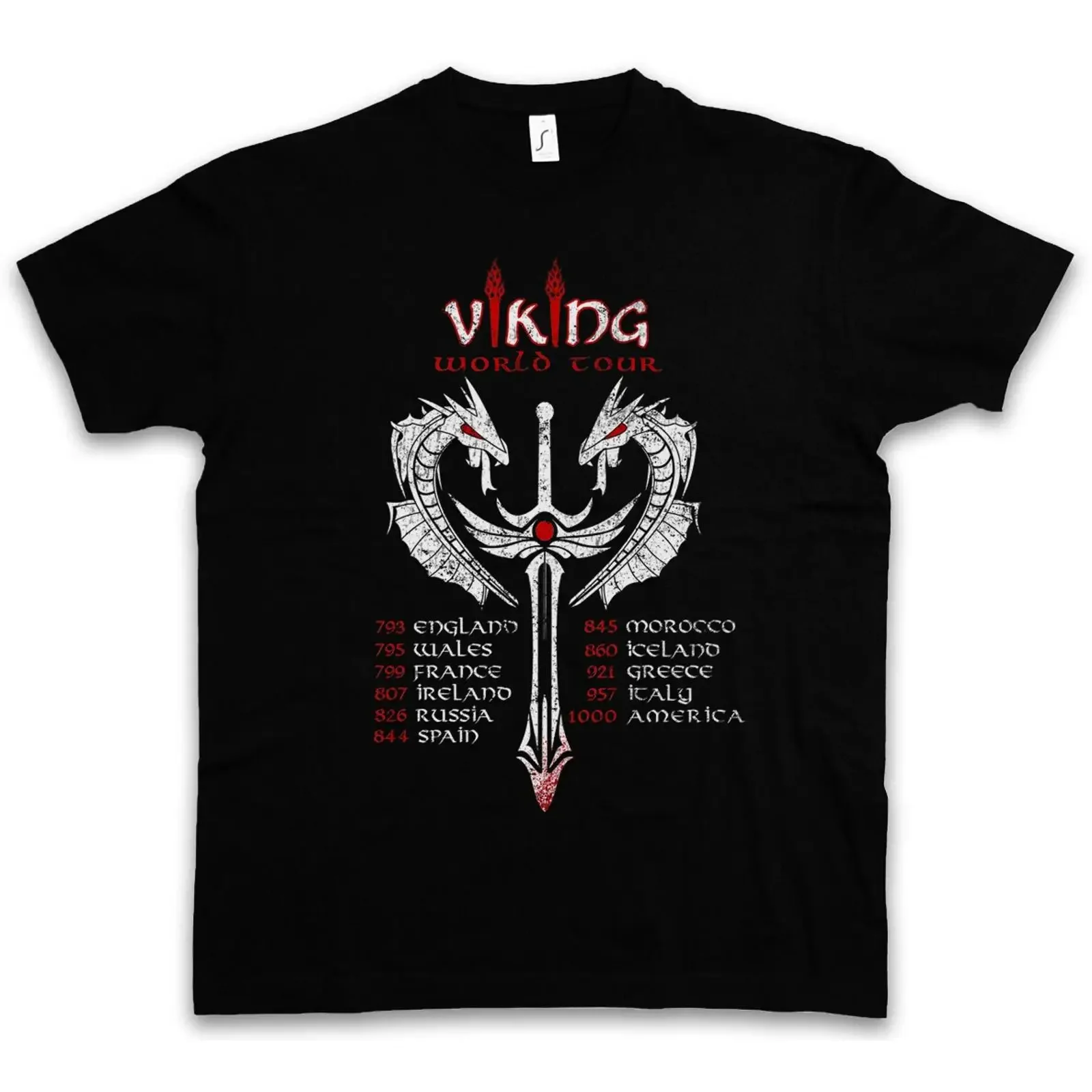 VIKING WORLD TOUR T SHIRT Vikings Calendar Norsemen Ragnar Rollo Lodbrok vintage Washed designer clothes Stylish Stretched