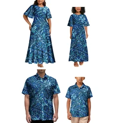 Family 4Pcs Dresses Match Shirt Design Polynesian Samoa Tribal Print Family Set Clothes Clothing