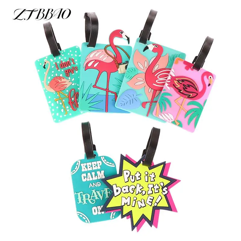 Etiquetas de bagagem de silicone para sacos, moda portátil, flamingo, desenhos animados, acessórios de viagem, meninas e meninos, 1pc