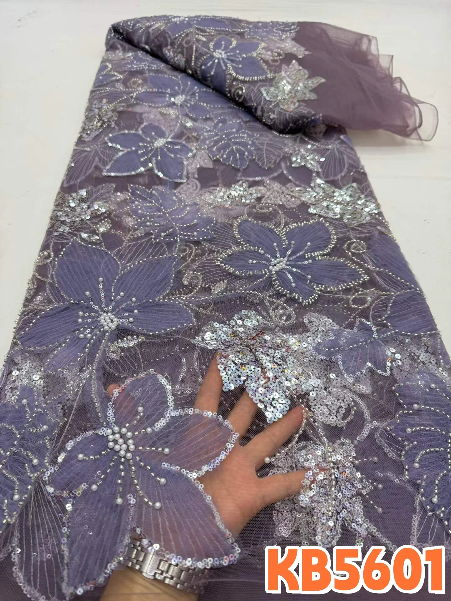 

YLS Green 3D Flower Beads Lace Fabrics African Lace Fabric 5 Yards High Quality 2026 French Mesh With Sequence for Sewing KB5601