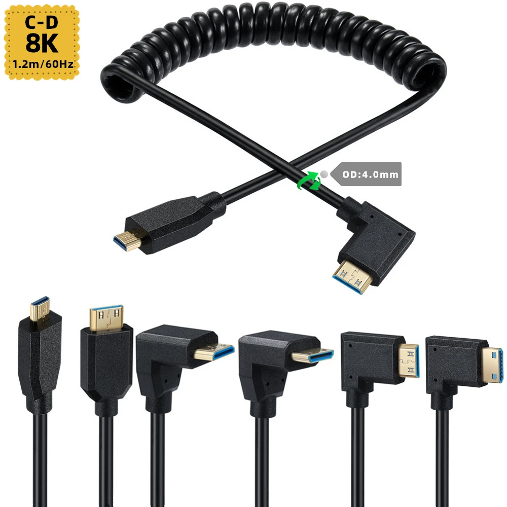 2.1Version 8K@60Hz 4K@120Hz Micro HDMI-compatible Male to Mini HDMI Male Type D To Type C Connector Adapter Coiled Cable Cord