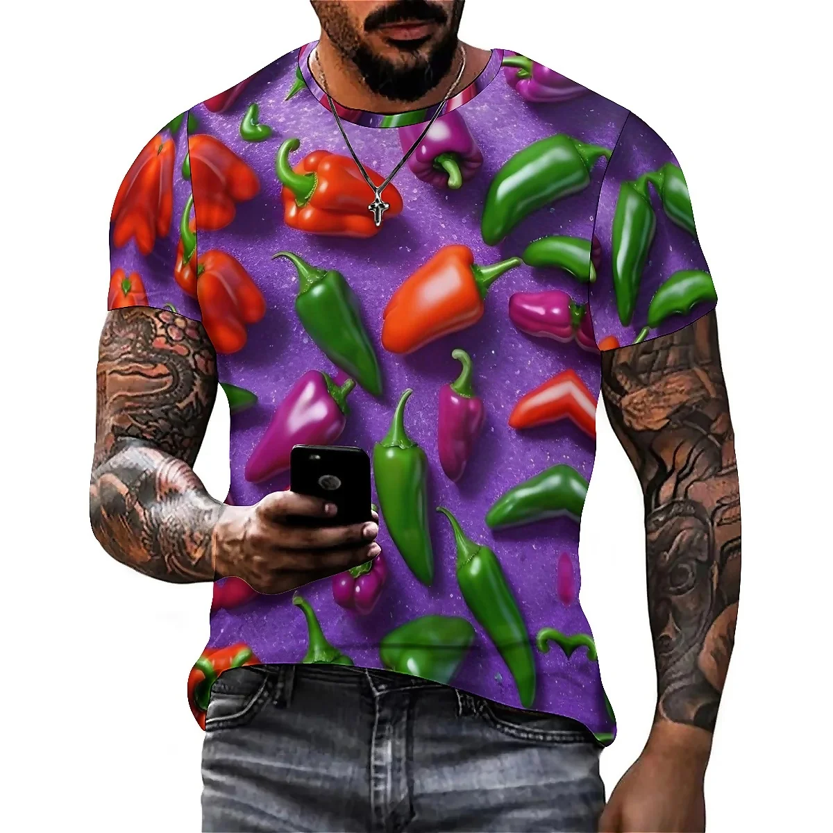 Men's Street Element 3D Printed Short-Sleeve T-Shirt - Winter Loungewear, Pullover, Party Wear
