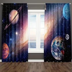 2panels Astronaut Space Universe Starry Sky Interstellar Galaxy Colorful Curtain Rod Pocket Curtain For Living Room Office Home