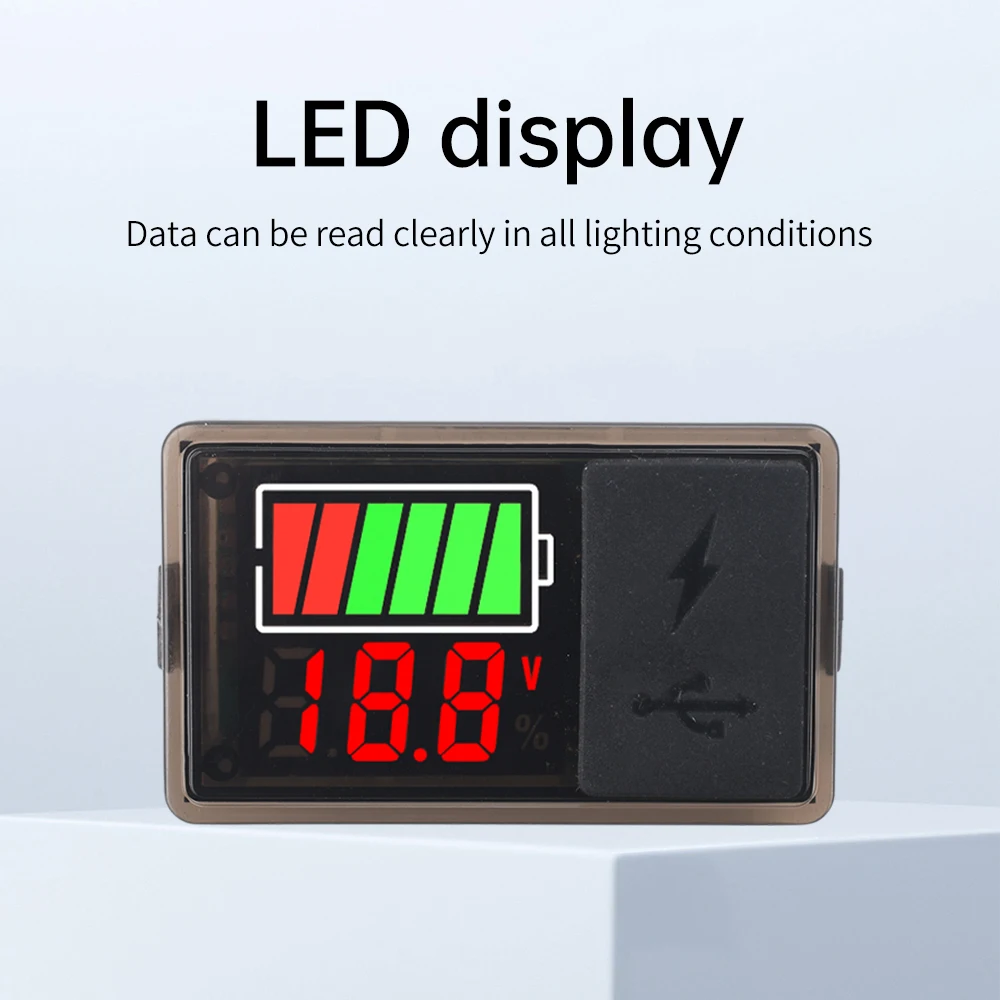 Cyfrowy wskaźnik napięcia baterii USB typu C DC 8~30V Wyświetlacz LED Tester Poziom ładowania Miernik pojemności baterii litowej