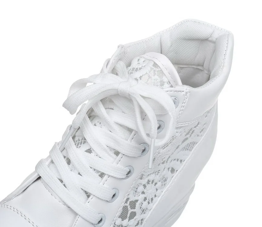 Women Wedge Sneakers White Thick Sole Lady Hollow Breathable Casual Shoes Ladies Height Increasing Sports Shoes Female Footwear