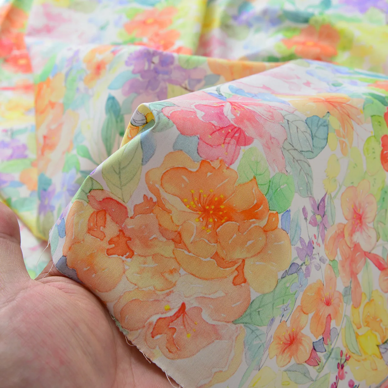 145x50cm Watercolor Floral Cotton Poplin 60s Plain Fabric High Count for Handmade Children's Dress Clothing Sewing Cloth