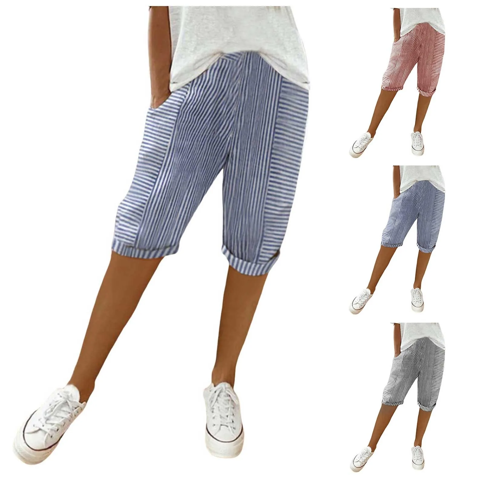 Summer Women\'s Shorts Fashion Versatile Comfortable Casual 2024 New Female Jacquard Stripe Panel Design Loose Trousers Pantalon