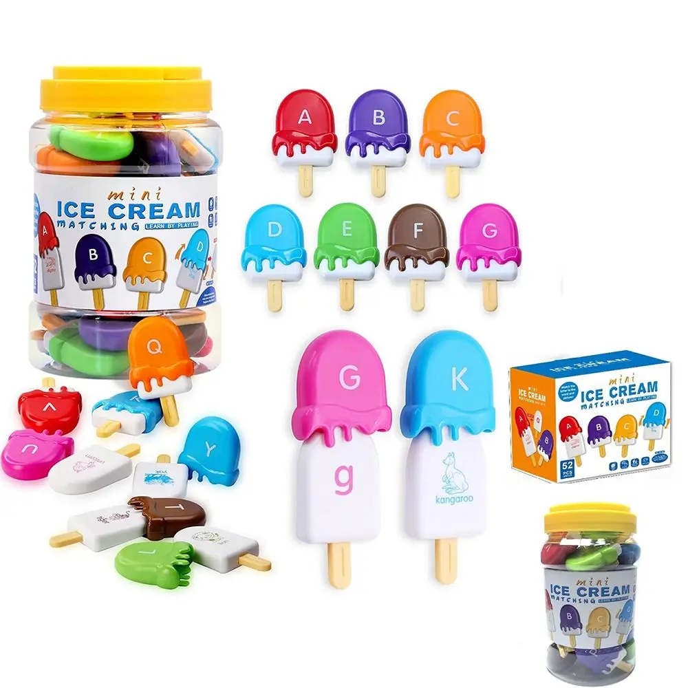 1 Set 52Pcs Educational Toy Sets Ice Cream Shape Multicolor Alphabet Matching Animal Color Sorting Set Toys Plastic