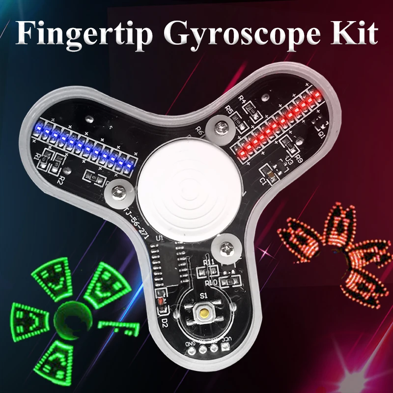 Electronic DIY LED Fingertip Gyroscope Kit LED Display Three Leaf Fingertip Gyroscope Electronic Welding Practice Loose Parts