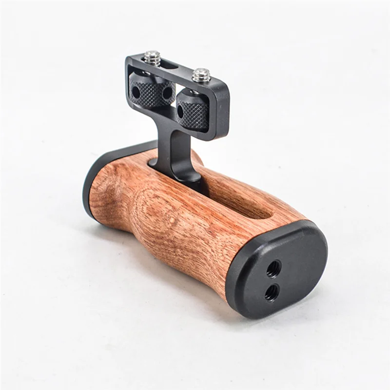 Multi-Function Camera Cage Left/Right Side Handle for Photo Expand Cage Wooden Handle Grip Cold Shoe for Mic Video