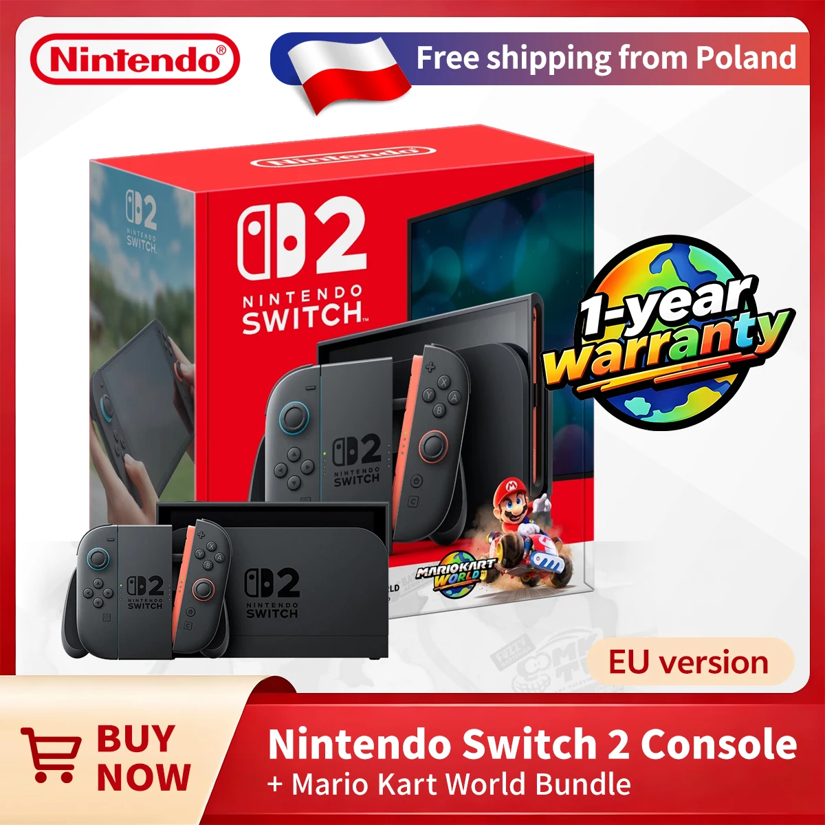 Console de jeu portable Nintendo Switch 2 + Mario Kart World Bundle, écran LCD 7,9 pouces, console de jeu portable NS2, design magnétique 1080P, NS2 Nintendo Switch