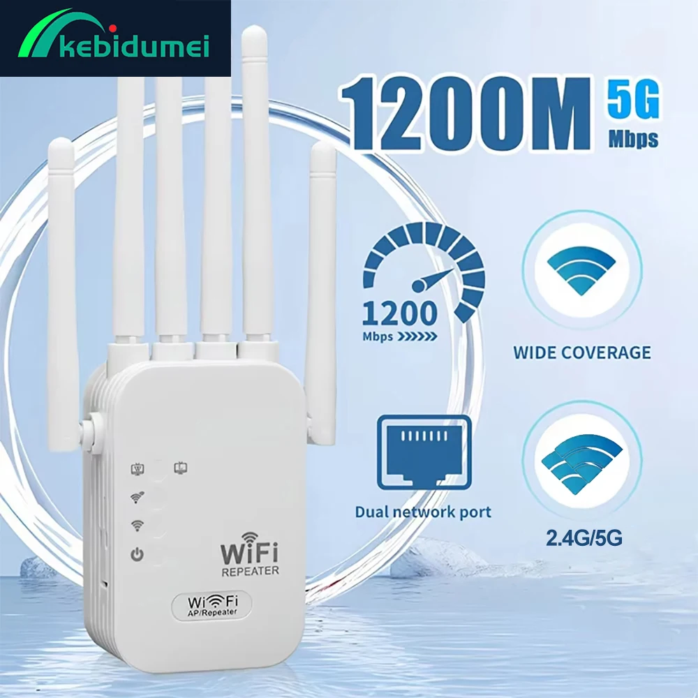 

Kebidumei 1200 Мбит/с Wi-Fi повторитель двухдиапазонный 2,4G 5G расширитель сетевого диапазона усилитель сигнала 6 антенн беспроводной Wi-Fi маршрутизатор