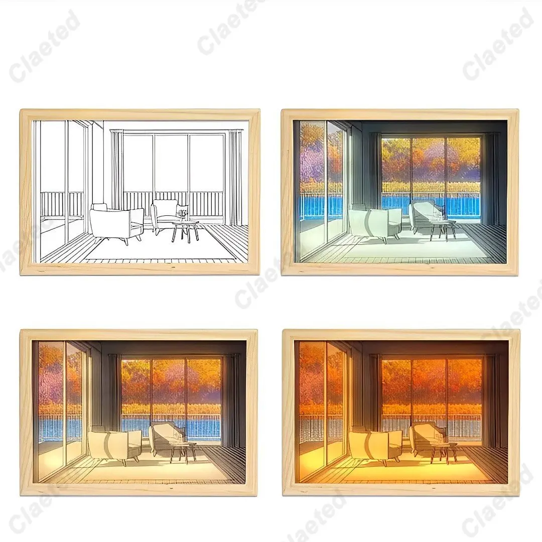 Creative Wooden Frame Table Lamp LED Acrylic Photo with Advanced Light Shadow Effects for Home Decoration and Holiday Gift