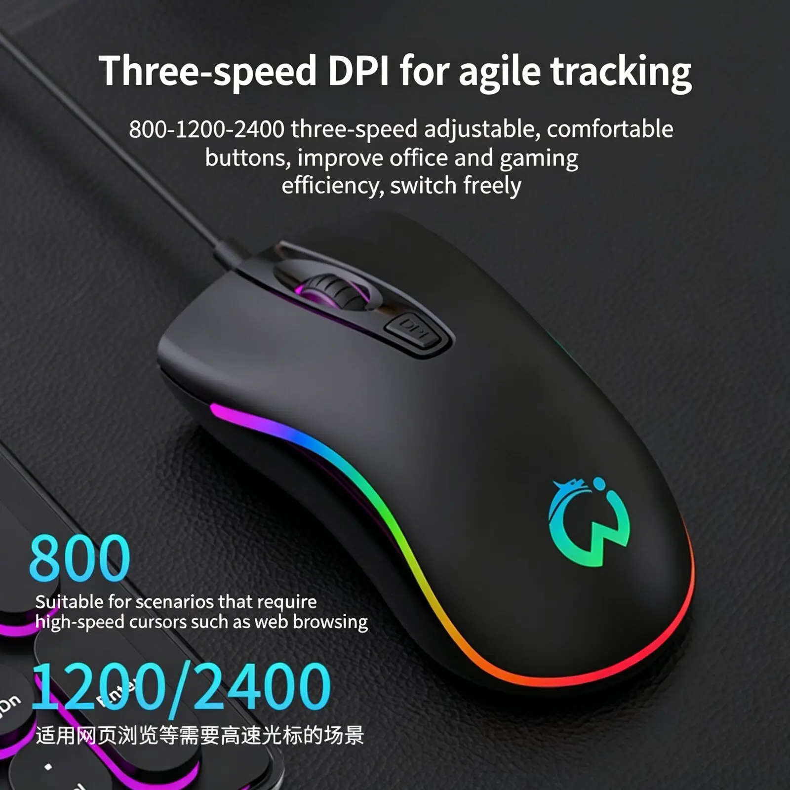Wired USB Gaming Mute Mouse RGB Luminous 2400DPI Office Home Computer Ergonomic Lightweight Cute Silent Mice For Laptop Tablet