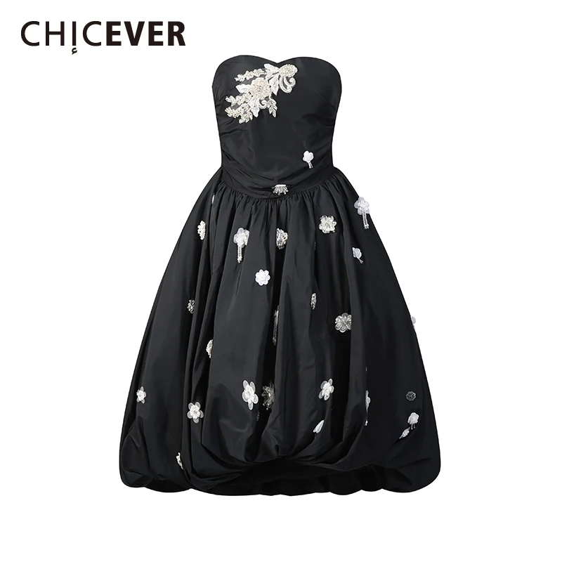 

CHICEVER черное платье с 3D цветами, женское платье с квадратным воротником без рукавов, утягивающие романтические элегантные женские платья, новинка моды
