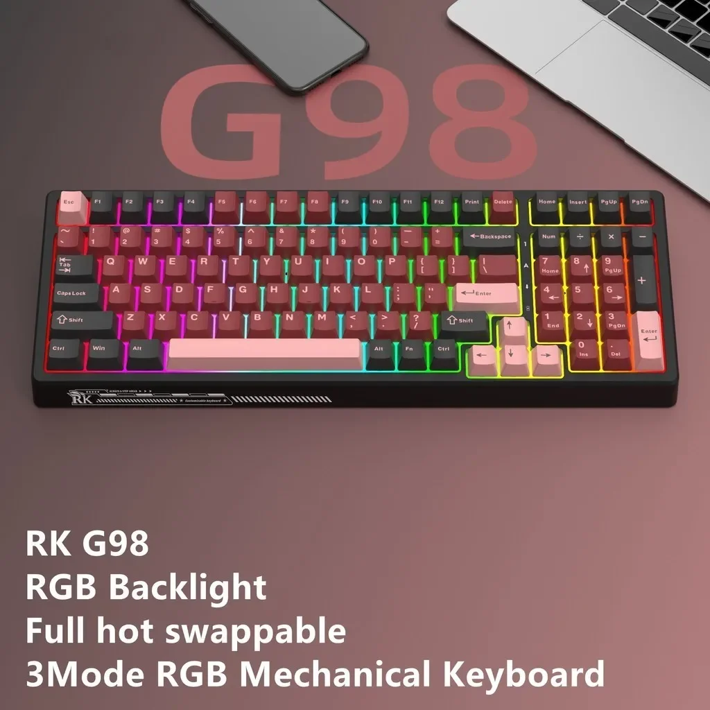 Imagem -02 - sem Fio 2.4g Modos Bluetooth Teclado Mecânico Rgb Quente-swappable Jogos E-sports Teclado Mecânico rk G98