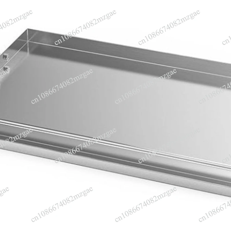 Stainless Steel Cooking Grill Pan Flat Top Plate Insertion with Grease Slot Handle for Charcoal Grill
