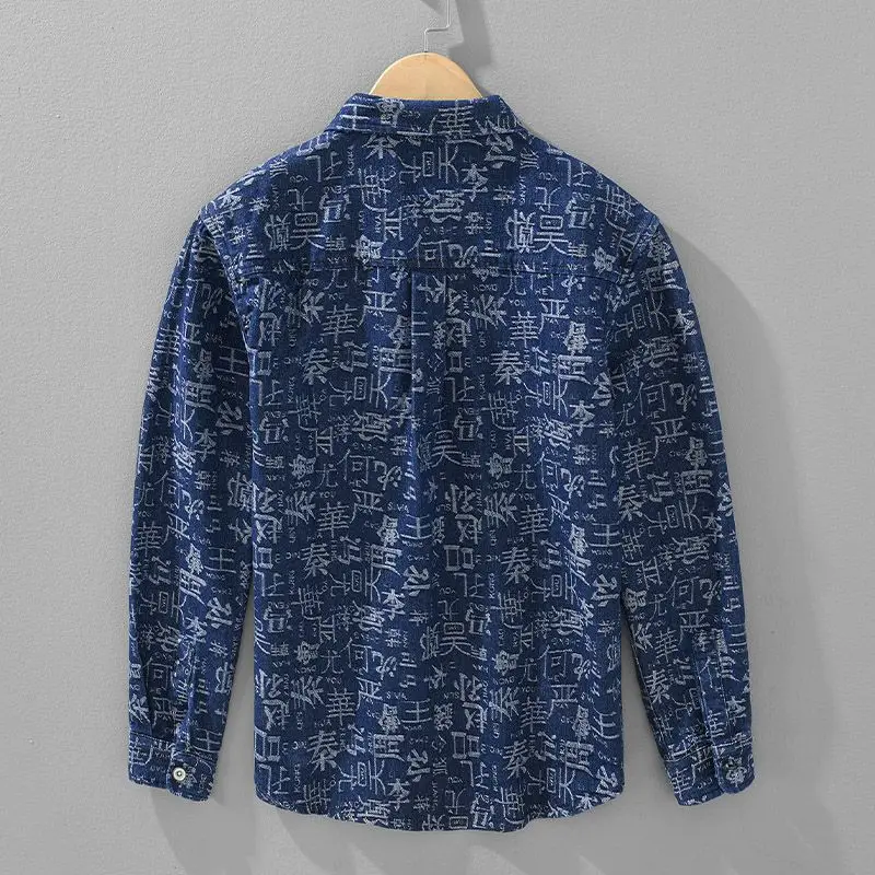 2025 New Shirt Men Autumn Retro Printed Work Clothes Long Sleeved Cardigan Casual Versatile Jacket