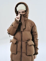 Ima kokoni 2023 Winter Original Design weiße Ente Daunen Kapuze Daunen jacke Damen mittellangen Mantel