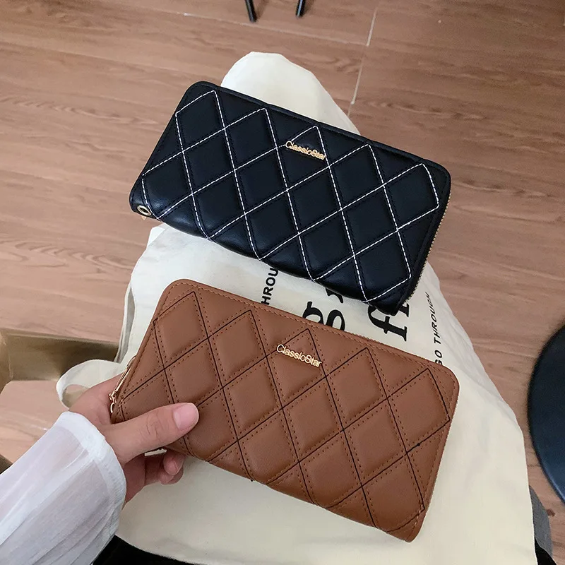 Damesportemonnees Diamant Effen Kleur Eenvoudig Modieus Elegant Veelzijdig Lange portefeuilles Multifunctionele kaarttassen Portemonnees